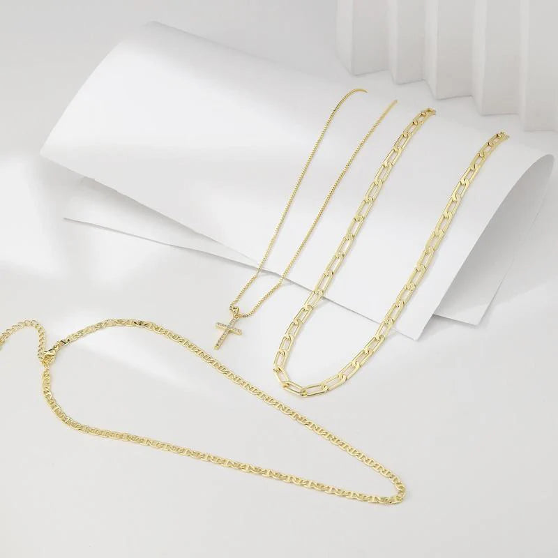 3pc 14k Layered Cross Necklace Stack