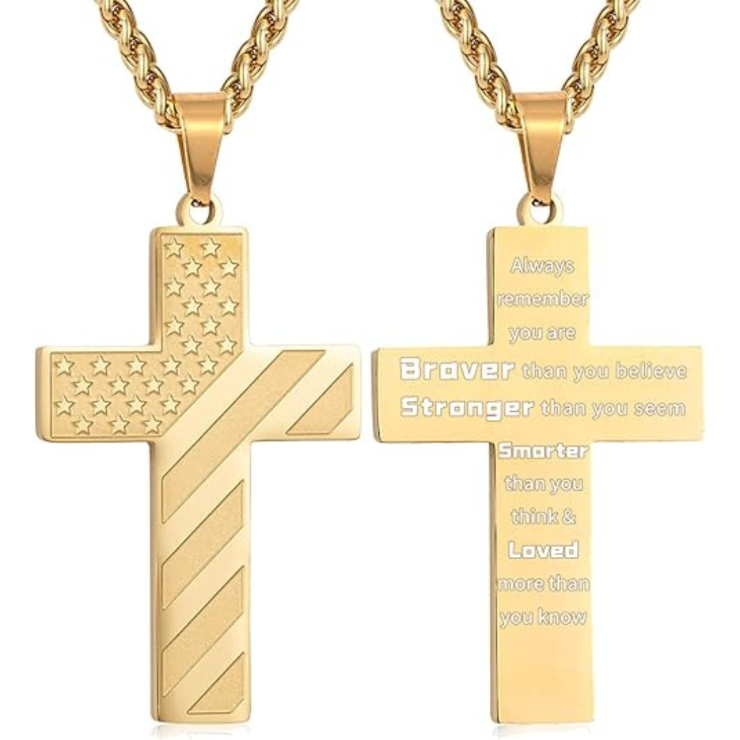 American Cross Bible Verse Necklace
