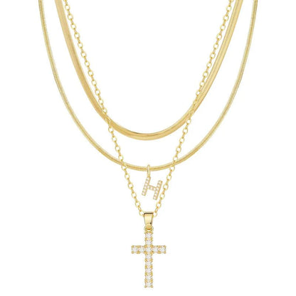 3pc 14k Diamond Accented Initial & Cross Necklace Set
