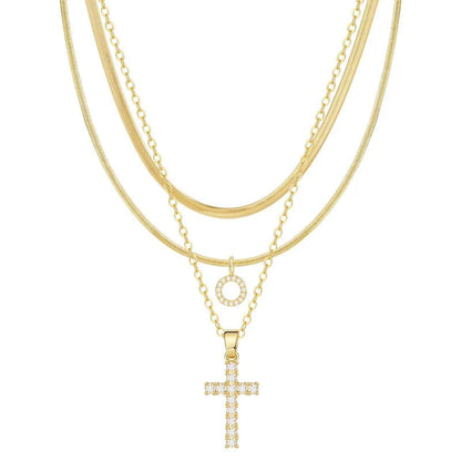 3pc 14k Diamond Accented Initial & Cross Necklace Set