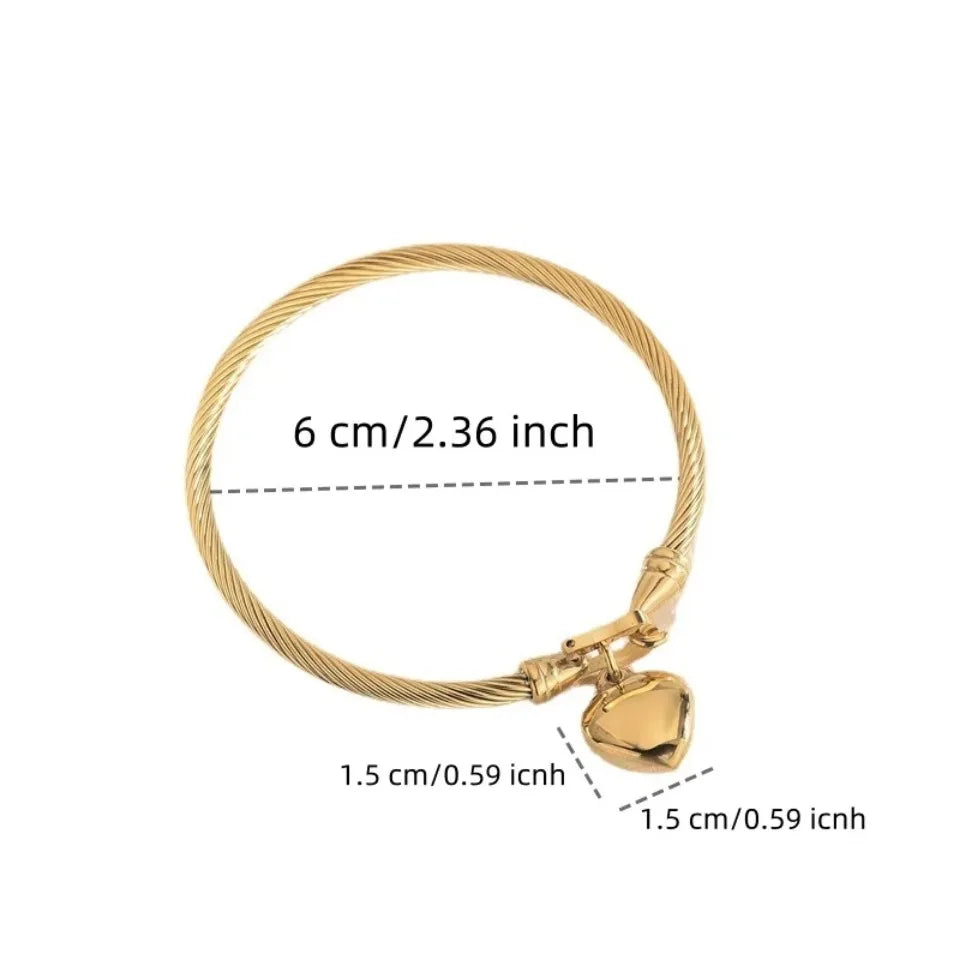 Gold Heart Pendant Charm Bangle Bracelet