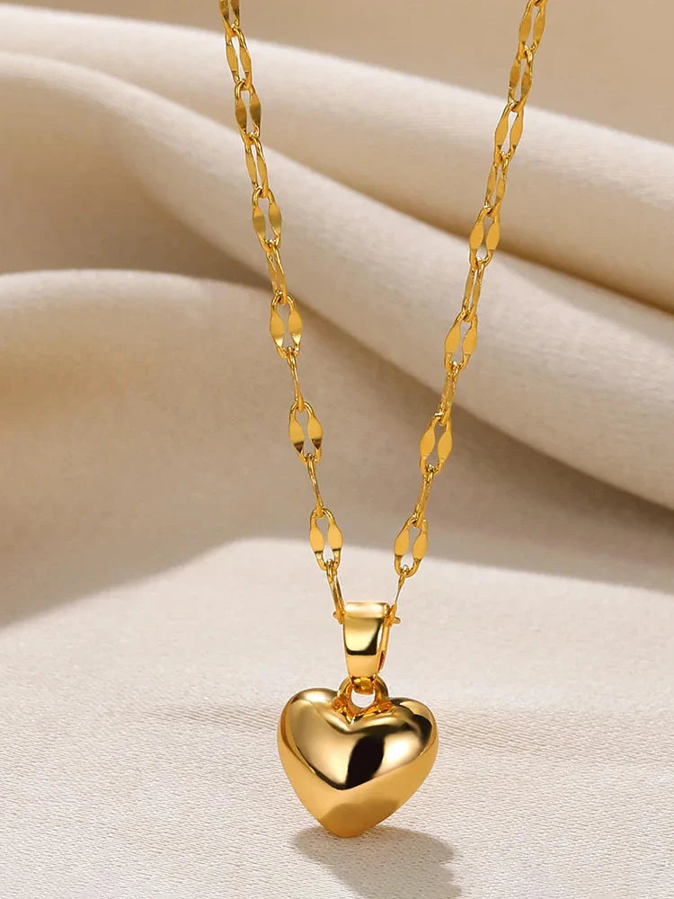 Gold Heart Charm Pendant Necklace