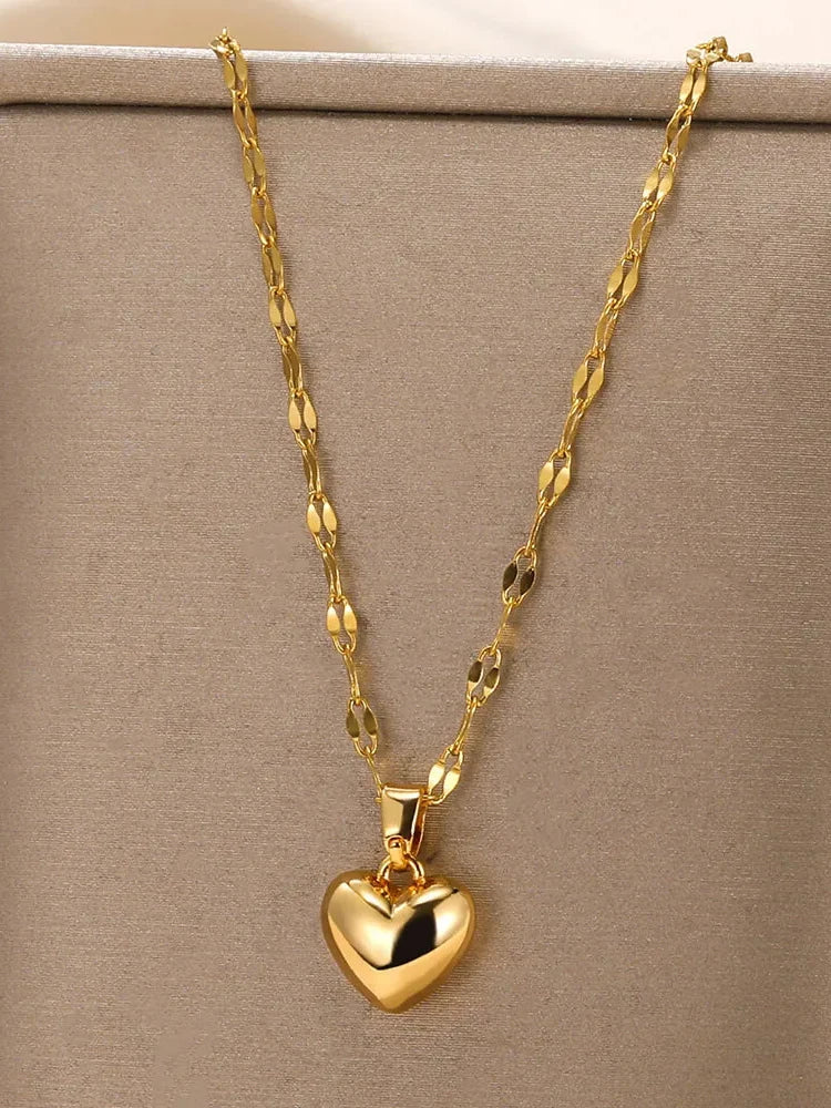 Gold Heart Charm Pendant Necklace
