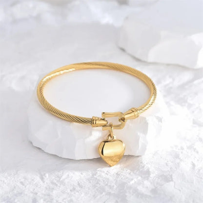 Gold Heart Pendant Charm Bangle Bracelet