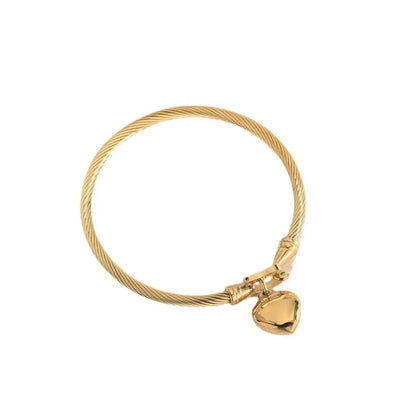 Gold Heart Pendant Charm Bangle Bracelet