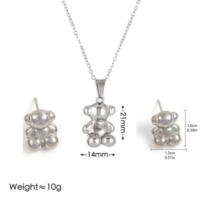 3D Cute Bear Earrings and Necklace Set