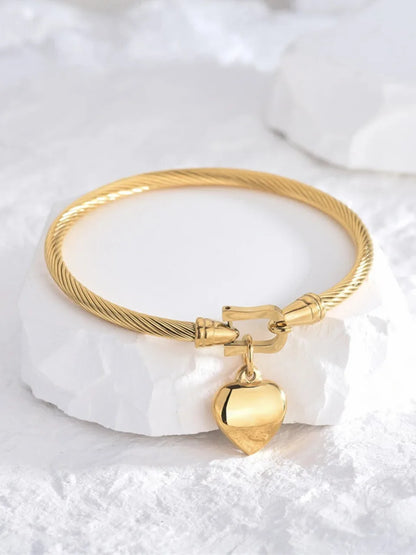 Gold Heart Pendant Charm Bangle Bracelet