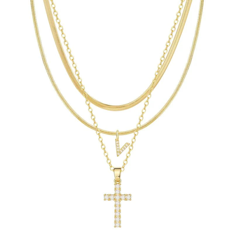 3pc 14k Diamond Accented Initial & Cross Necklace Set