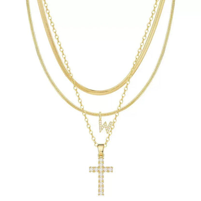 3pc 14k Diamond Accented Initial & Cross Necklace Set