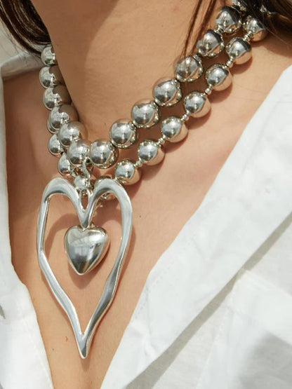 2pc Heart Shaped Beaded Necklace Set