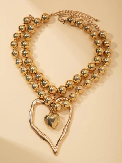 2pc Heart Shaped Beaded Necklace Set